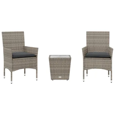 Produktbild von vidaXL 3-tlg. Bistro-Set mit Kissen Grau Poly Rattan und Glas