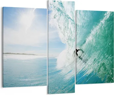 Produktbild von Bild auf Leinwand - Leinwandbild - Abenteuer surfer welle ozean - 95x80cm - Wand Bild - Wanddeko - Leinwanddruck - Bilder - Kunstdruck - Wanddekoration - Leinwand bilder - Wandkunst - CB95x80-2541