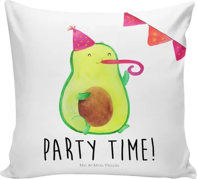 Produktbild von Mr. & Mrs. Panda Kuschel Kissen Avocado Party Zeit - Weiß - Geschenk, Polster, Sofa, Sofakissen 40x40, Feier, bedruckt, Geburtstag, Zierkissen, Genießen, Happy Birthday