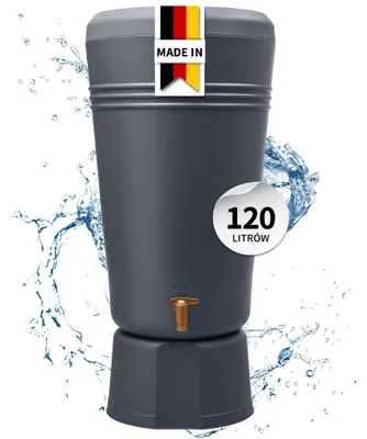 Zdjęcie produktu dla 4rain AZURA 2w1 zbiornik na deszczówkę 120 l graphite grey z misą na rośliny i podstawką, Obraz wygenerowany przez AI