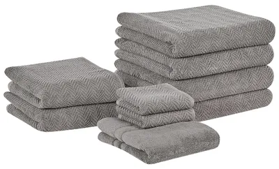 Produktbild von BELIANI Handtuch-Set mit Badematte Grau Frottee Baumwolle 9-teilig Modern Saugfähig Schnelltrocknend Ringgesponnen für Badezimmer