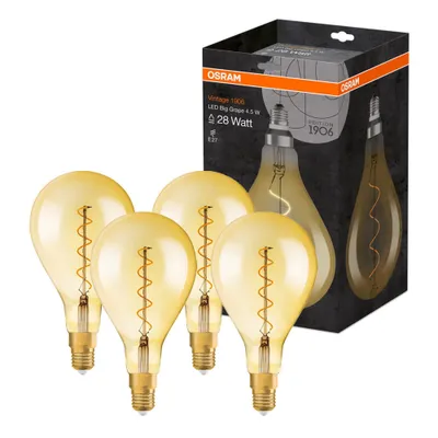 Produktbild von 4 x Osram Vintage 1906 LED Spiral Filament Leuchtmittel Birnenform A160 5W = 28W E27 gold gelüstert 300lm extra warmweiß 2000K