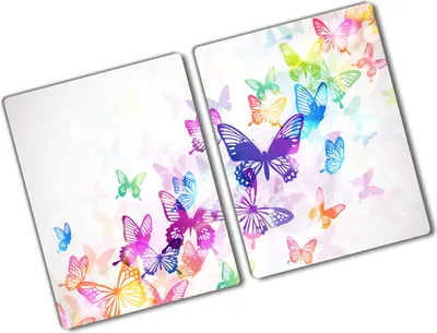 Produktbild von Tulup Glas Herdabdeckplatte - 2x40x52 cm - Glaskeramikkochfeld-Abdeckung Spritzschutz Glasabdeckplatte Kochplattenabdeckung und Schneidebrett - Zweiteilig - Tiere - Bunte Schmetterlinge - Mehrfarbig