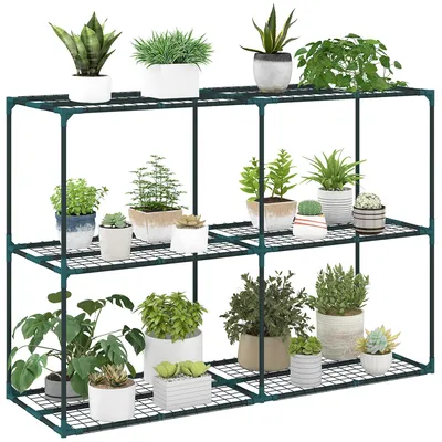Produktbild von Pflanzenständer 3 Etagen Metall – Blumenständer Stahl, 100 cm, Dunkelgrün