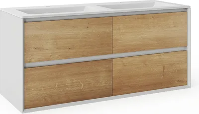 Produktbild von Badezimmer Wandschrank mit Waschbecken - Natürliches Licht und weiß - 120 cm - LANNICK