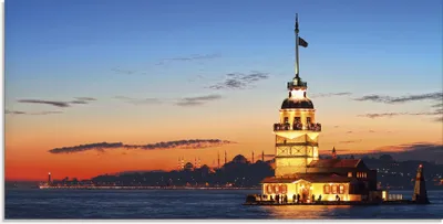 Produktbild von ARTland Glasbild Istanbul Leanderturm Größe: 60x30 cm