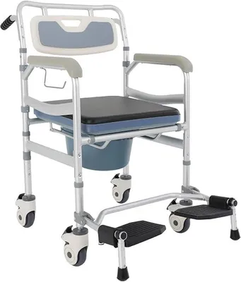 Produktbild von Toilettenstuhl mit Rollen, fahrbar Duschstuhl für Senioren, bis 172kg Nachtstuhl Einstellbar Duschsitz für Patienten Senioren Behinderte Schwangere (B)