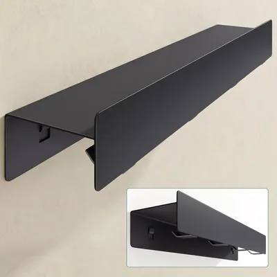 Produktbild von Mai & Mai Wandgarderobe mit Ablage und 4 Haken, Garderobenleiste mit versteckten Kleiderhaken, Kleiderstange Wandmontage 40cm, Sandschwarz Stalo-11