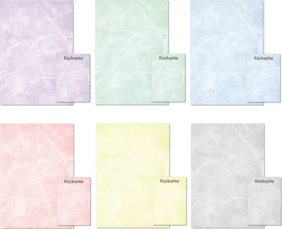 Produktbild von 6 x 10 Blatt  Marmorpapier Briefpapier Set Mix zweiseitig bedruckt 6 verschiedenen Farben (Gastronomie-5243)