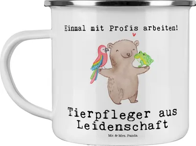 Produktbild von Mr. & Mrs. Panda Tasse Emaille Tierpfleger Leidenschaft - Weiß - Geschenk, Becher, Pott, Teetasse, Outdoor