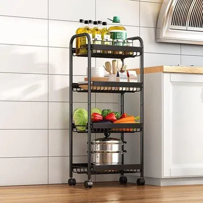 Zdjęcie produktu dla Wózek kuchenny Famanu, czarny - Solidna konstrukcja z obrotowymi kołami o zakresie obrotu 360°
