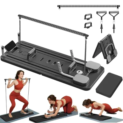 Imagen del producto de Kit de tabla de Pilates con barra, bandas de resistencia, plegable, para entrenamiento de todo el cuerpo, ideal para uso doméstico