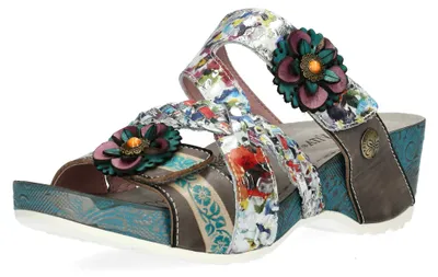 Produktbild von Laura Vita Damen Pantolette aus Leder mit Blumenmuster und Keilabsatz Daphneo 01, Größe:37 EU, Farbe:Grau