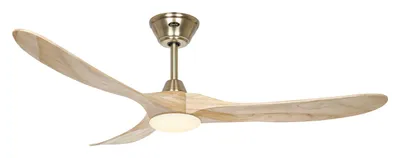 Produktbild von Energiespar Deckenventilator mit LED Beleuchtung und Fernbedienung Eco Genuino-L Messing gebürstet / Holz Natur 152 cm