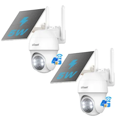 Image de 2 pièces 4G LTE caméra de surveillance avec carte sim en plein air caméra solaire 2K 360 ° surveillance sans fil avec batterie caméra extérieure sans WLAN détection PIR