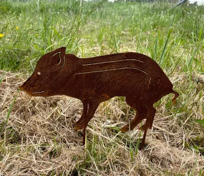 Produktbild von Wildschwein Frischling 36x20cm zum Stecken Gartenstecker Edelrost Gartendeko Wetterfest Rost Gartenfigur Metall Rostfigur Tier Waldtier