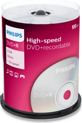 Obrázek produktu pro Philips DVD+R - 4,7 GB - Rychlost 16x - Vřeteno - 100 kusů - DR4S6B00F