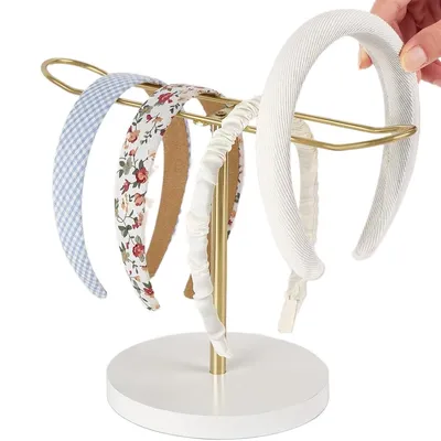 Produktbild von Metall Stirnband Organizer Haar Hoop Display Stand, Haarreifenhalter Lagerung Haar Seile Armbänder Armreifen für Frauen und Mädchen,Gold,Einzelschicht