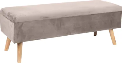 Immagine prodotto di Panca Relaxdays in velluto, vano portaoggetti, A x L x P: 40 x 110 x 40 cm, gambe in legno, panca imbottita con contenitore per camera da letto, corridoio, color crema