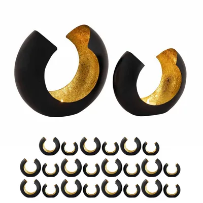 Produktbild von Kerzenhalter 24-teilig Set 2 x 12 VE Teelichthalter Kerzenständer Omega schwarz matt innen vergoldet