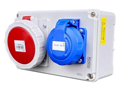 Produktbild von RoadEu – Steckdosenverteiler Schuko 230V + CEE 16A 5-polig, Stromverteiler IP67 Wasserdicht, Außensteckdose mit Abdeckung