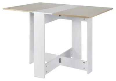Immagine prodotto di Tavolo da pranzo - Forma quadrata - 103 x 76 x 73,4 cm - Per 4 persone - Stile moderno e minimalista - Dimensioni compatte - Bianco e legno di quercia
