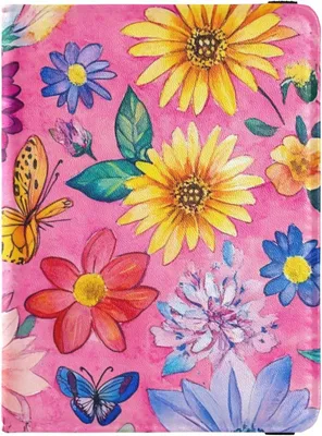 Produktbild von Reisepasshülle aus Leder mit bunten Gänseblümchen für Reisen und die Familie, mit Impfausweis- und Kartenhalter, für Herren, wasserdicht