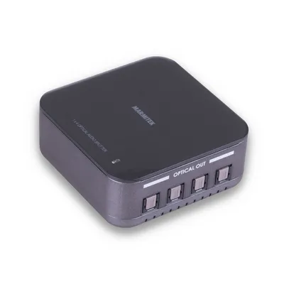 Produktbild von Toslink Splitter - Marmitek Split TS14 - Audio Verteiler - Optisches - 1 ein / 4 aus - 192 kHz sampling rate - Dolby Digital - DTS - SPDIF Weiche - keine Qualitätsverlust durch eingebaute Verstärker