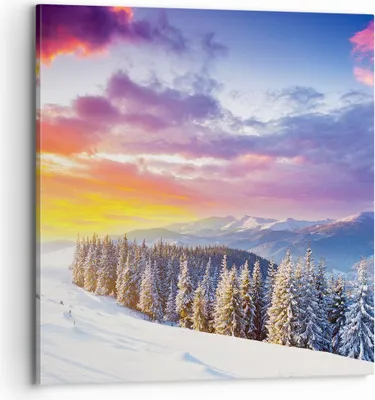 Produktbild von Bild auf Leinwand - Leinwandbild - Berge Schnee Winter - 70x70cm - Wand Bild - Wanddeko - Wandbilder - Leinwanddruck - Bilder - Kunstdruck - Wanddekoration - Leinwand bilder - Wandkunst - AC70x70-3605