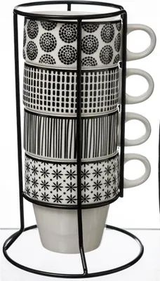 Obrázek produktu pro Secret de Gourmet 4 šálky se stojany vyrobenými z porcelánové èerné bílé 8,5 cm x 11 cm x 8 cm