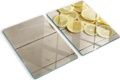Produktbild von Tulup Glas Herdabdeckplatte - 2x40x52 cm - Glaskeramikkochfeld-Abdeckung Spritzschutz Glasabdeckplatte Kochplattenabdeckung und Schneidebrett - Zweiteilig - Essen & Getränke - Zitronenholz - Gelb