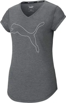 Produktbild von PUMA Damen Train Favorite Heather Cat Tee / T-Shirt Kurzarm Sportshirt, Größe:XS / 34, Farbe:Grau (Charcoal Gray Heather)