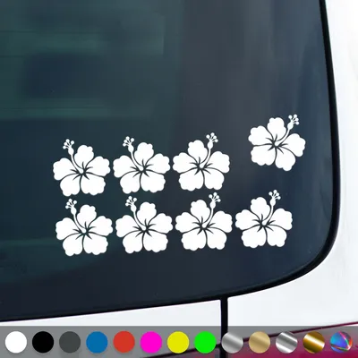 Produktbild von PantherPixel Hibiskusblüten Aufkleber Set Hibiskuspflanze Sticker Auto Geschenkidee Farbe Weiss