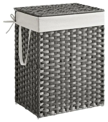 Produktbild von Schmaler Wäschekorb 90 L mit Deckel und Griffen | Grau | 46x33x60 cm