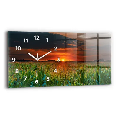 Produktbild von Wallfluent Wanduhr – Stilles Quarzuhrwerk - Uhr Dekoration Wohnzimmer Schlafzimmer Küche - Zifferblatt - weiße Zeiger - 60x30 cm - Sonnenblumen in der Wiese