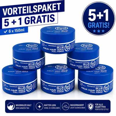 Obrázok produktu pre Balenie 6 kusov gél-vosku Red One Blue Aqua: 6 kusov po 150 ml. Gél-vosk na vlasy Aqua pre silnú fixáciu, efekt mokrých vlasov, lesk, štýl ako z kaderníctva, pánsky účes, vhodné pre krátke vlasy, kadernícky produkt a na každodenné použitie