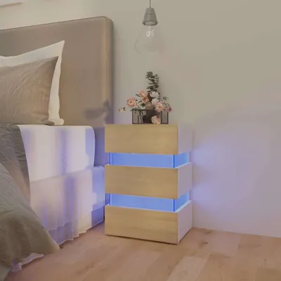 Image de vidaXL Table de nuit LED blanc et chêne Sonoma 45x35x67 cm Bois composite