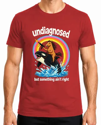 Imagen del producto de Camiseta para hombre, con el texto "Undiagnosed But Something Ain't Right Pferd Statement" (que podría traducirse como "Indiagnosticado, pero algo no está bien. Declaración de Pferd"), color rojo, talla M