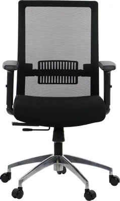 Immagine prodotto di Sedia da ufficio ergonomica girevole RIVERTON M/L/AL, braccioli regolabili, schienale in rete, seduta scorrevole (avanti-indietro), base in alluminio, nero