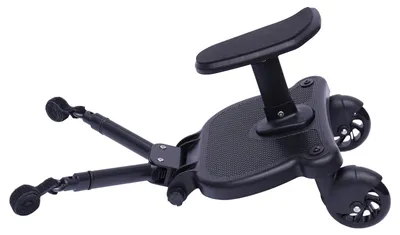Produktbild von Kinderwagen Mitfahrbrett 2-in-1 - Buggy Board mit Sitz - Abnehmbarer Sitz - Universaladapter - Bis 25 kg belastbar - Für Kinder 3-6 Jahre - Schwarz