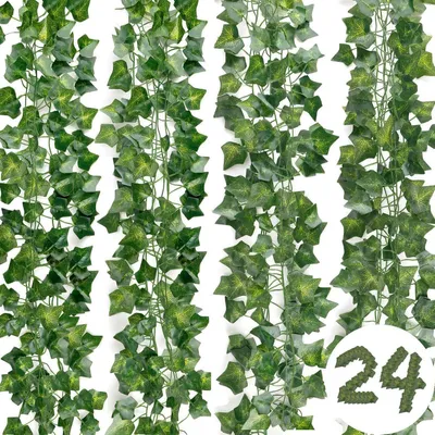 Image de Guirlande artificielle en lierre, 24 pièces, longueur 2,1 mètres, matière : soie/plastique, couleur : vert