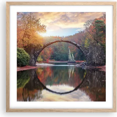 Produktbild von Gerahmtes Poster - Rahmen in heller Eiche - Garten Rhododendren Brücke - 50x50 cm - Wand Bild - Wanddeko - Wandbilder - Kunstposter - Wandposter - Bilderrahmen - Bilder - Kunstdruck - P2NAC50x50-4660