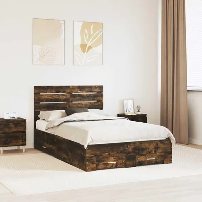 Obrázek produktu pro Maison Exclusive – Rám postele s čelem, kouřová dubová barva, rozměry 120 x 200 cm, materiál: dřevovláknitá deska