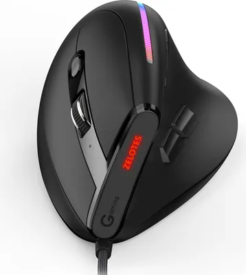 Zdjęcie produktu dla Mysz pionowa T-50, przewodowa, 9 przycisków, podświetlenie RGB, mysz optyczna, 6 poziomów prędkości, ergonomiczna konstrukcja, czarna