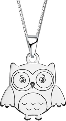 Produktbild von Mädchen Jungen Halskette echt 925 Sterlingsilber Kette mit Anhänger für Jungs Kinder 925er Tiere Eule A31+40cm