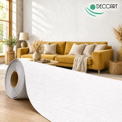 Produktbild von Selbstklebende 3D-Tapete Weiß, 2 Rollen à 300 × 60 cm – Wandfolie in Betonoptik, 3,6 m², T1201, KI-generiertes Bild