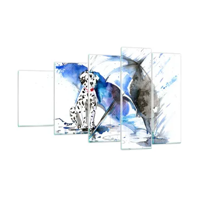 Produktbild von Bilder auf glas - Hund Regenschirm Regen Wetter - 100x60cm - Glasbilder - Wandbilder - Kunstdruck - zum Aufhängen bereit - Wanddekoration aus Glas - Glas Bilder - Wandbild auf Glas - GEG100x60-3044