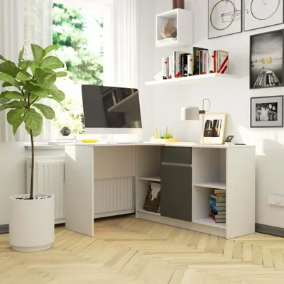 Produktbild von Eckschreibtisch mit Kommode RALIO – weiß/grau