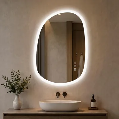 Immagine prodotto di Specchio da bagno LED S'AFIELINA, 50x70 cm, asimmetrico, senza cornice, con dimmer, 3 tonalità di luce, antiappannamento, funzione di memoria, specchio da parete per bagno