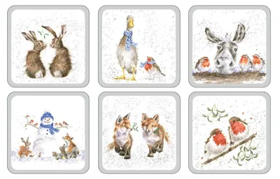 6er-Set Kork-Untersetzer, Weihnachtsmotiv, 10,5 cm, hitzebeständig